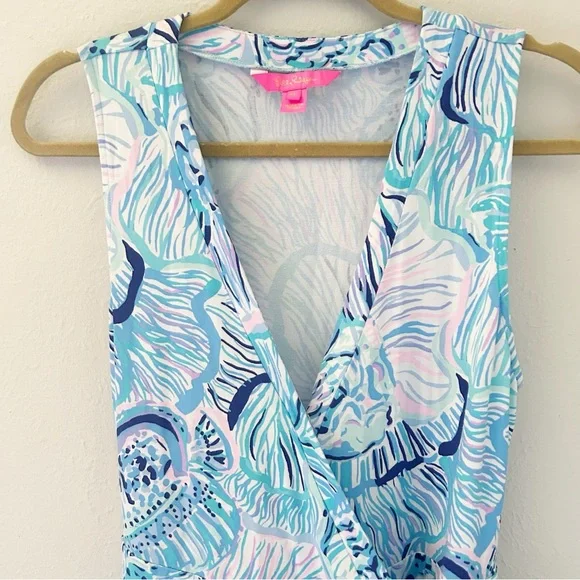 Lilly Pulitzer Rilla Wrap Romper Dress Bermuda Blue Fishful Thinking Size Medium